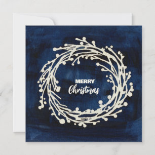 Square Navy Blue Wreath Christmas Card