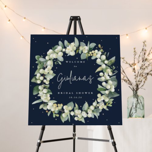 Square Navy SnowberryEucalyptus Bridal Shower Foam Board