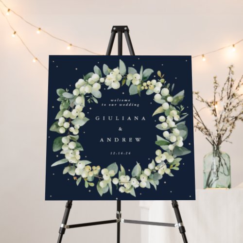 Square Navy SnowberryEucalyptus Wedding Welcome Foam Board