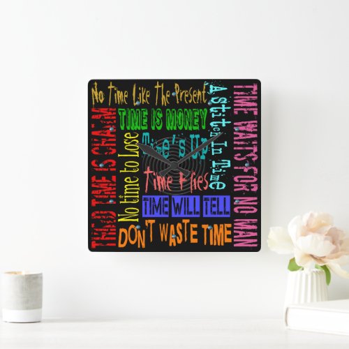Square Neon_Bright Color Time Sayings Clock