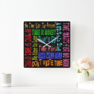 Square Neon-Bright Color Time Sayings Clock