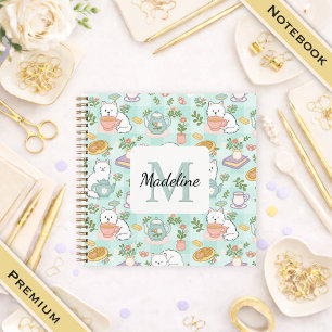 Square Notebook Personalized Tea Book Cats Green
