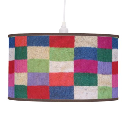 square of colorful vintage style knitted patchwork ceiling lamp