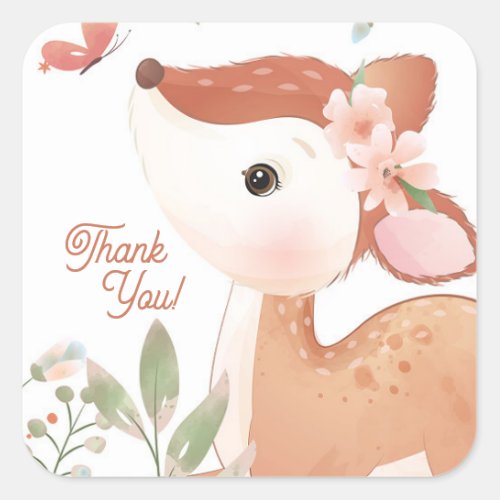 Square Oh Deer Thank You Party Favor Square Sticker