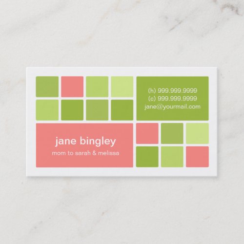 "Square One" Pink &amp; Green Mommy Business Card
