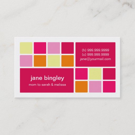 Customizable "Square One" Pink &amp; Orange Mommy Business Card