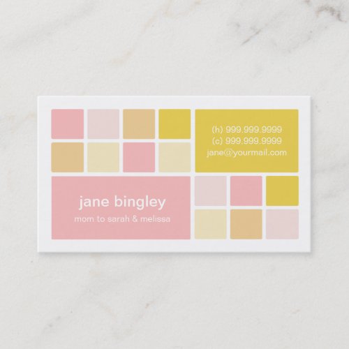 "Square One" Pink &amp; Yellow Mommy Business Card