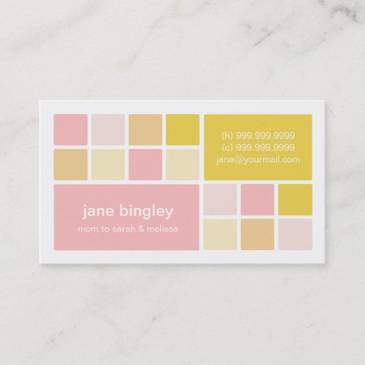Customizable "Square One" Pink &amp; Yellow Mommy Business Card
