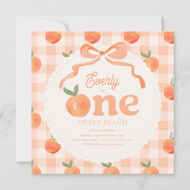 Square One Sweet Peach Birthday Invitation (Front)