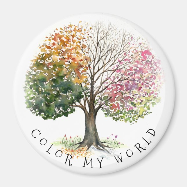 SQUARE or ROUND MAGNET 4 SEASON TREE PERSONALIZE (Front)