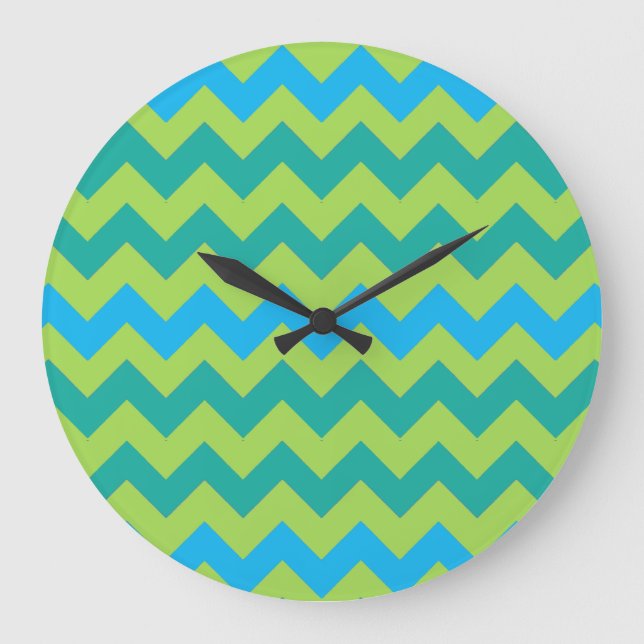 Square or Round Wall Clock, Blue Moons Chevrons Large Clock (Front)