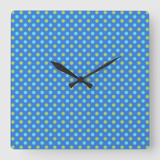 Square or Round Wall Clock, Blue Moons Polka Dots Clock (Front)