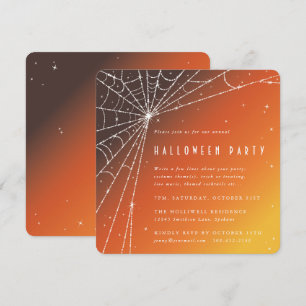 Square Orange Diamond Spider Web Halloween Party Invitation