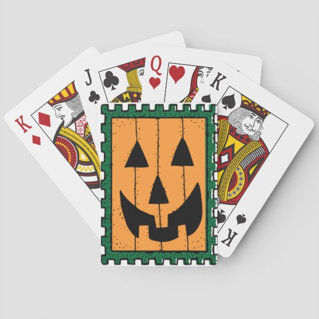 Square Orange Jack O' Lantern Halloween Poker Cards (Back)