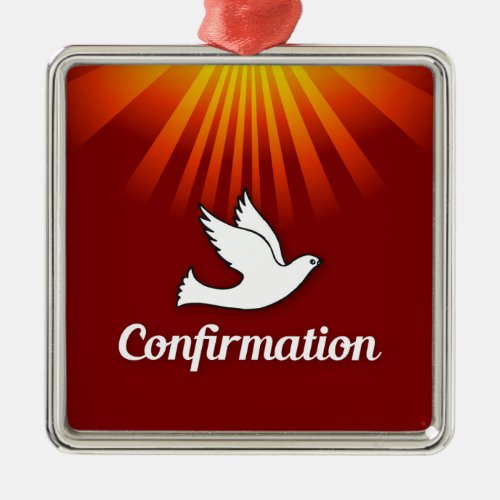 Square Ornament, Confimrtion, Dove on Red,