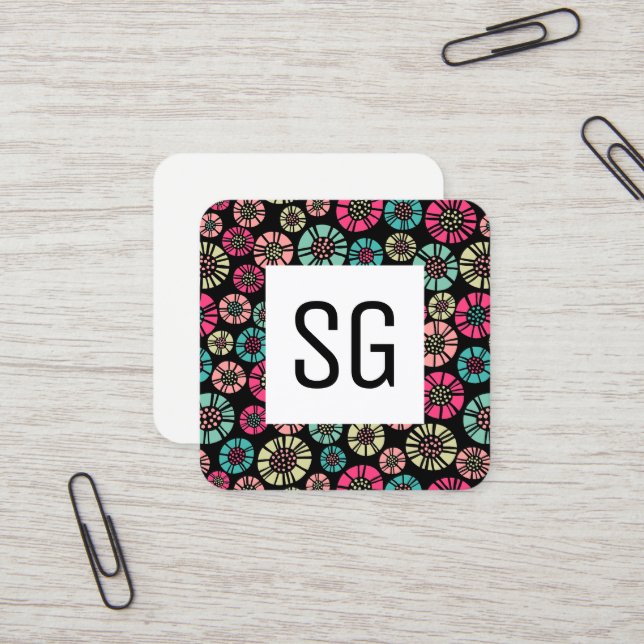 Square Panel - Initials - Abstract Flowers 031023 Business Card (Front/Back In Situ)