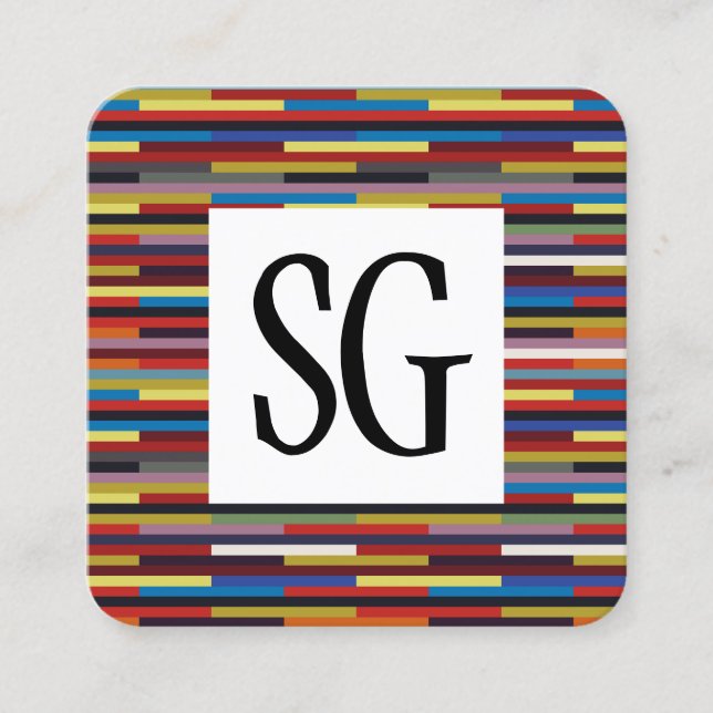 Square Panel - Initials - Colorful Stripes Square Business Card (Front)