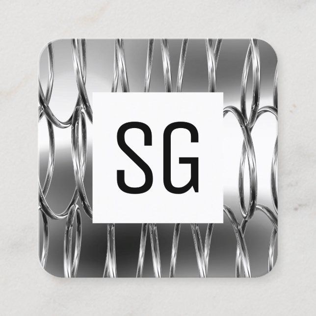 Square Panel - Initials - Overlapping Springs B&W Square Business Card (Front)