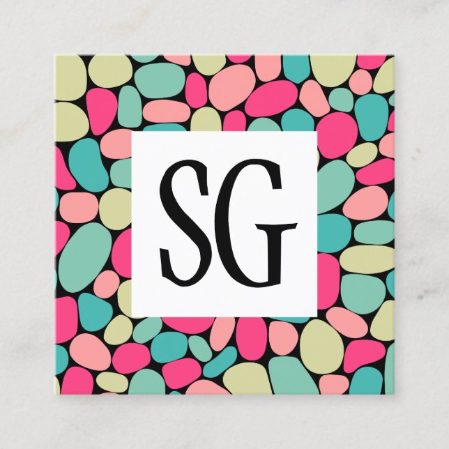 Square Panel - Initials - Pebble Shapes 01 Square Business Card (Front)