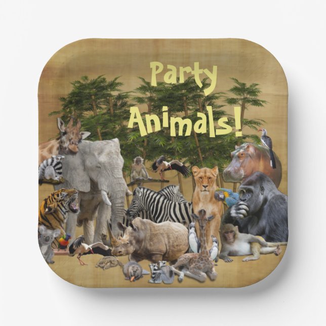 Square Paper Plate Party Animals (Front)