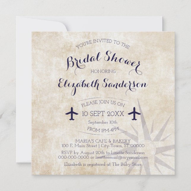 Square Passport Travel themed Bridal Shower Invite (Front)