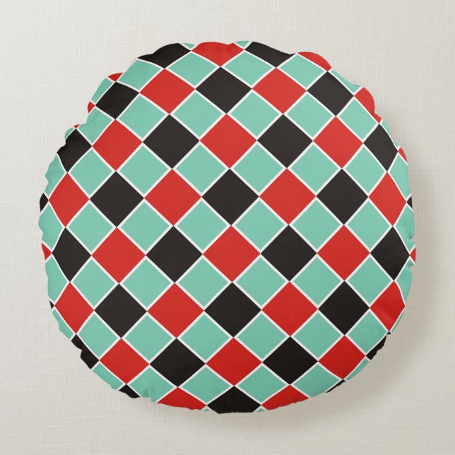 SQUARE Pattern - black red white + your background Round Pillow (Front)