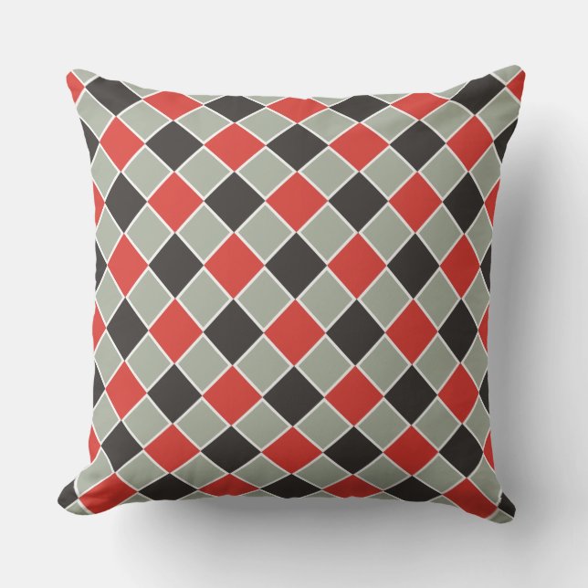 SQUARE Pattern - black red white + your background Throw Pillow (Front)