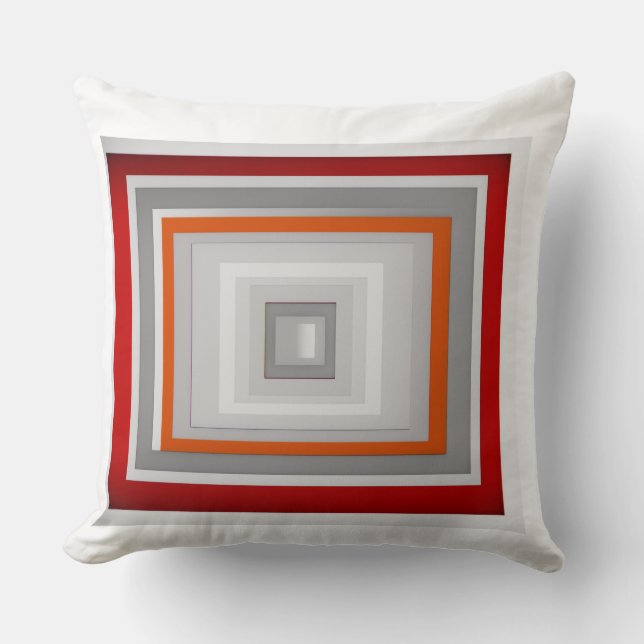 square pattern design Red , Grey ,White , Orange  Throw Pillow (Front)