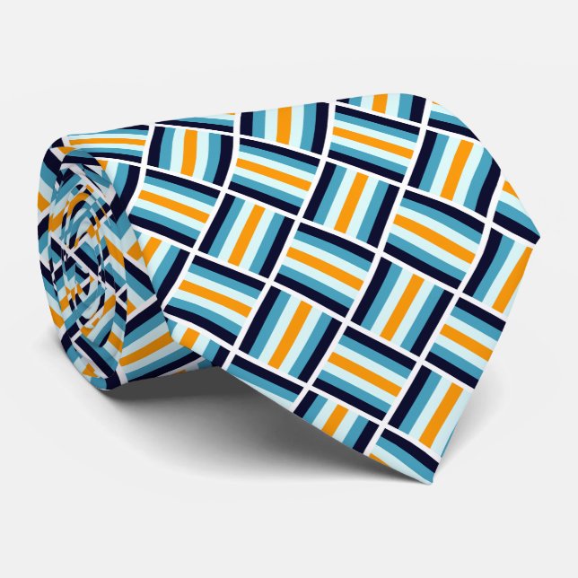 Square Pattern - Gold and Blue Neck Tie (Rolled)