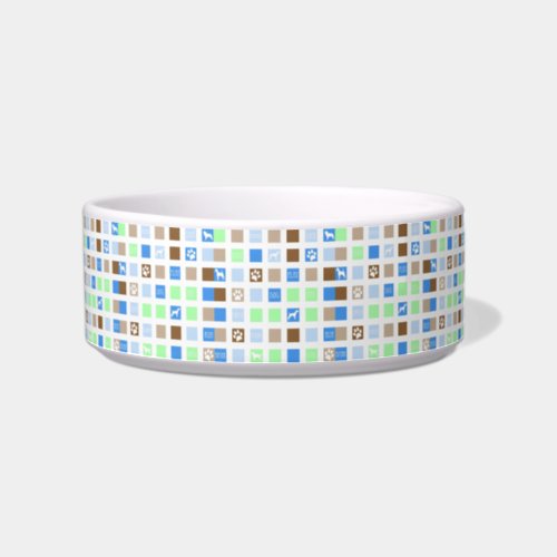 Square Pattern Silhouette Paw Words Dog Bowl