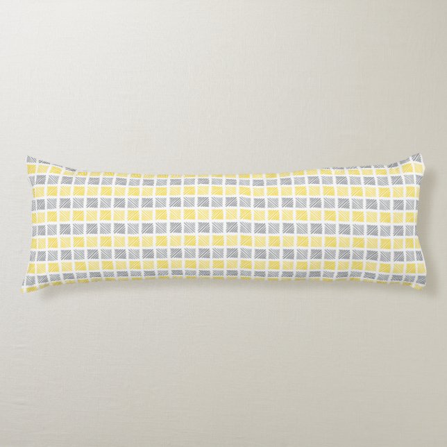 Square Pattern Yellow & Gray Body Pillow (Front)