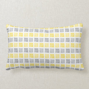 Square Pattern Yellow & Gray Lumbar Pillow