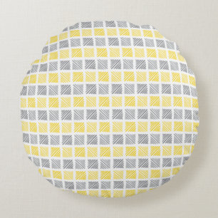 Square Pattern Yellow & Gray Round Pillow