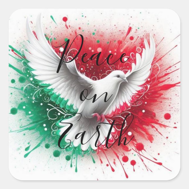 Square - Peace on Earth with White Dove in flight Sticker (Front)