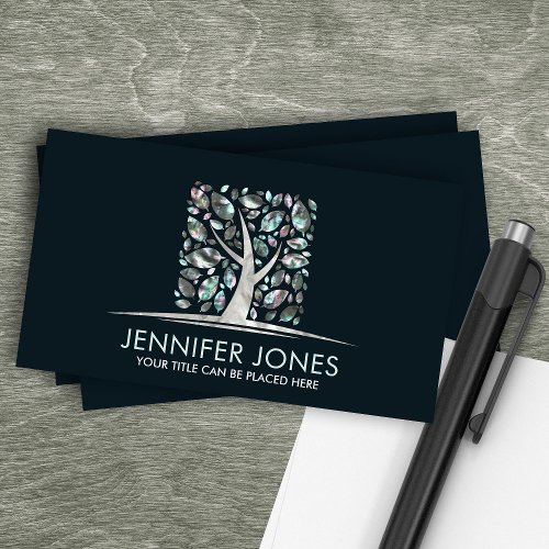 Square Pearl Tree of life Art _ Abalone Leaves Business Card