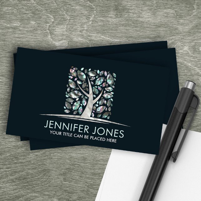 Square Pearl Tree of life Art - Abalone Leaves Business Card (Creator Uploaded)