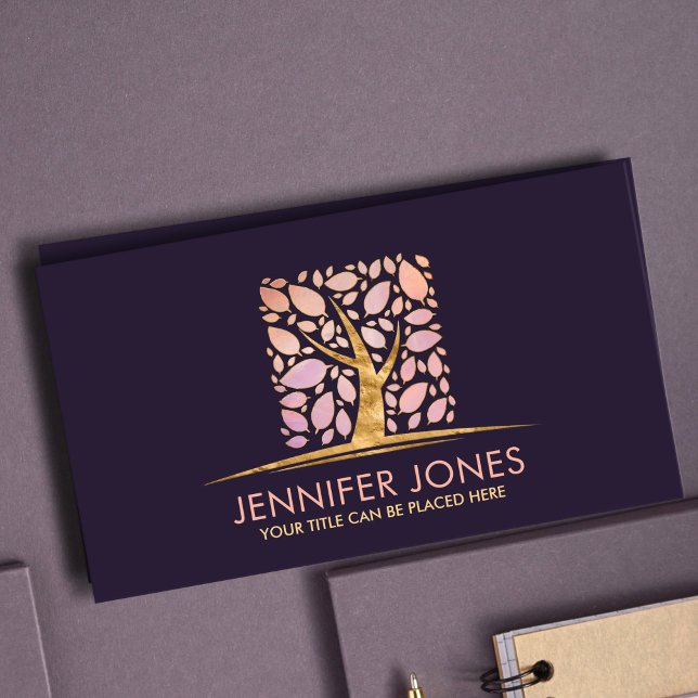 Square Pearl Tree of life Art - Charoite leaves Business Card (Creator Uploaded)