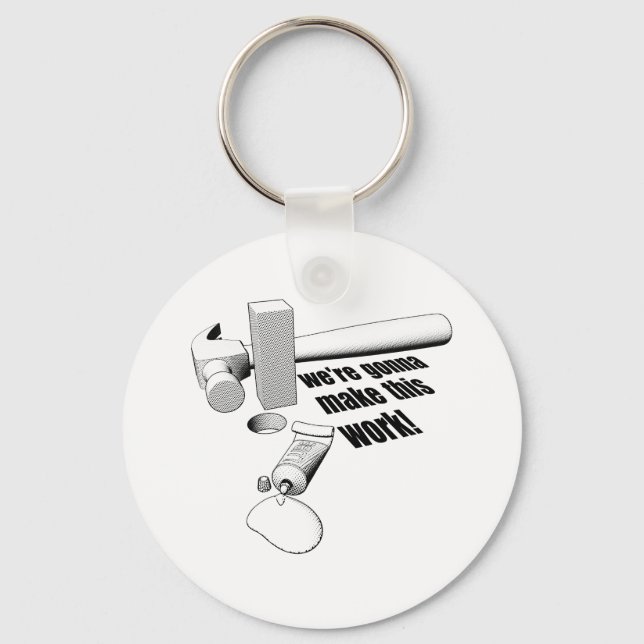 Square peg round hole keychain (Front)