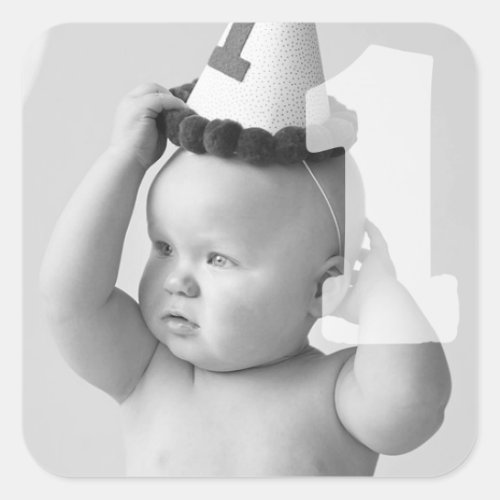 Square Personalize Photo Baby One Year Old Sticker