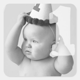 Square Personalize Photo Baby One Year Old Sticker