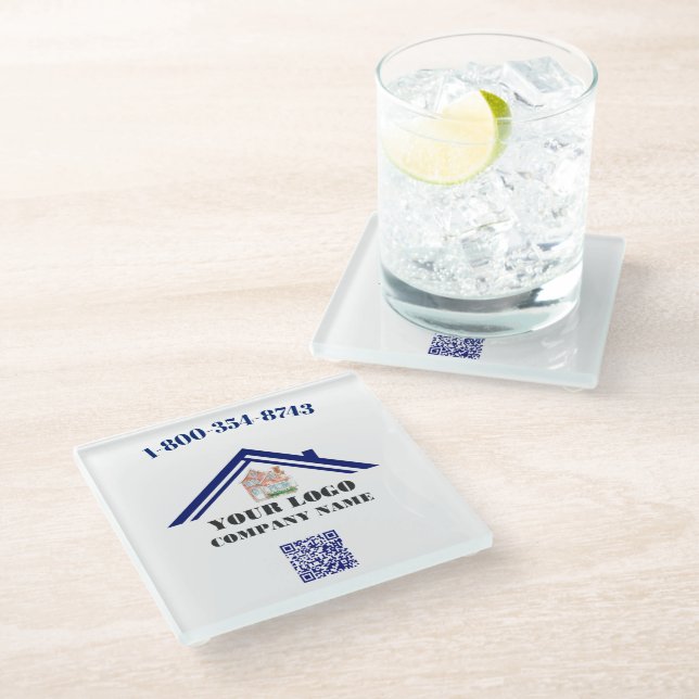 Square Personalized Custom Logo QR Code  Glass Coaster (Angled)