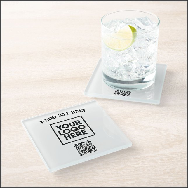 Square Personalized Custom Logo QR Code  Glass Coaster (Creator Uploaded)