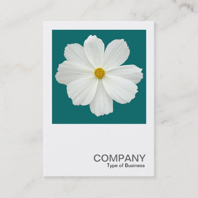Square Photo 0165 - Cosmos Flower on Teal Green Business Card (Front)