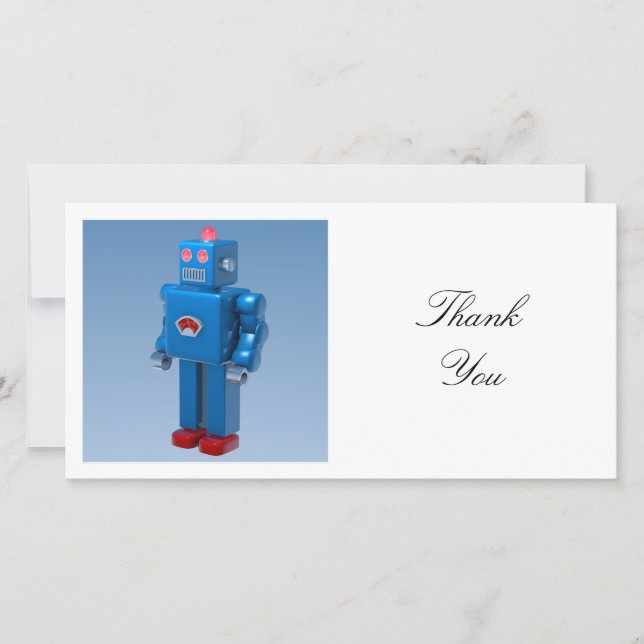 Square Photo - Blue Robot Thank You Card (Front)