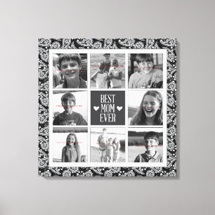 Square Photo Collage, Black&White Paisley 8 photos Canvas Print