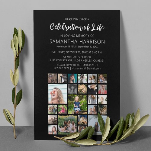 Square Photo Collage Funeral Celebration of Life Invitation