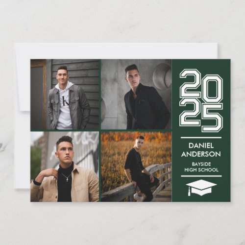 Square Photo Collage Modern Green Graduation Invitation