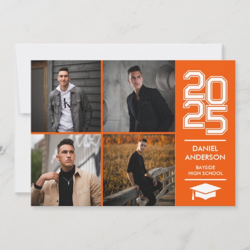 Square Photo Collage Modern Orange Graduation Invitation