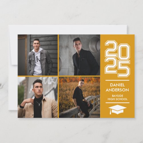 Square Photo Collage Modern Yellow Graduation Invitation