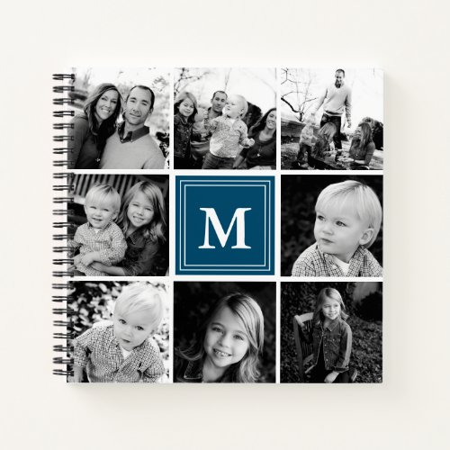 Custom Notebooks 14 Square Photo Collage Navy Blue Monogrammed Custom Notebook